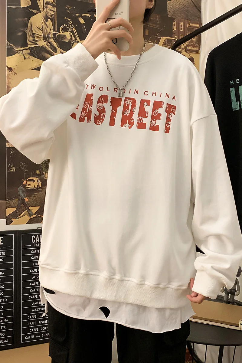 

autumn new round collar letters loose hoodie Korean original fashion hip hip simple cover hoodie youth popular couples hoodie