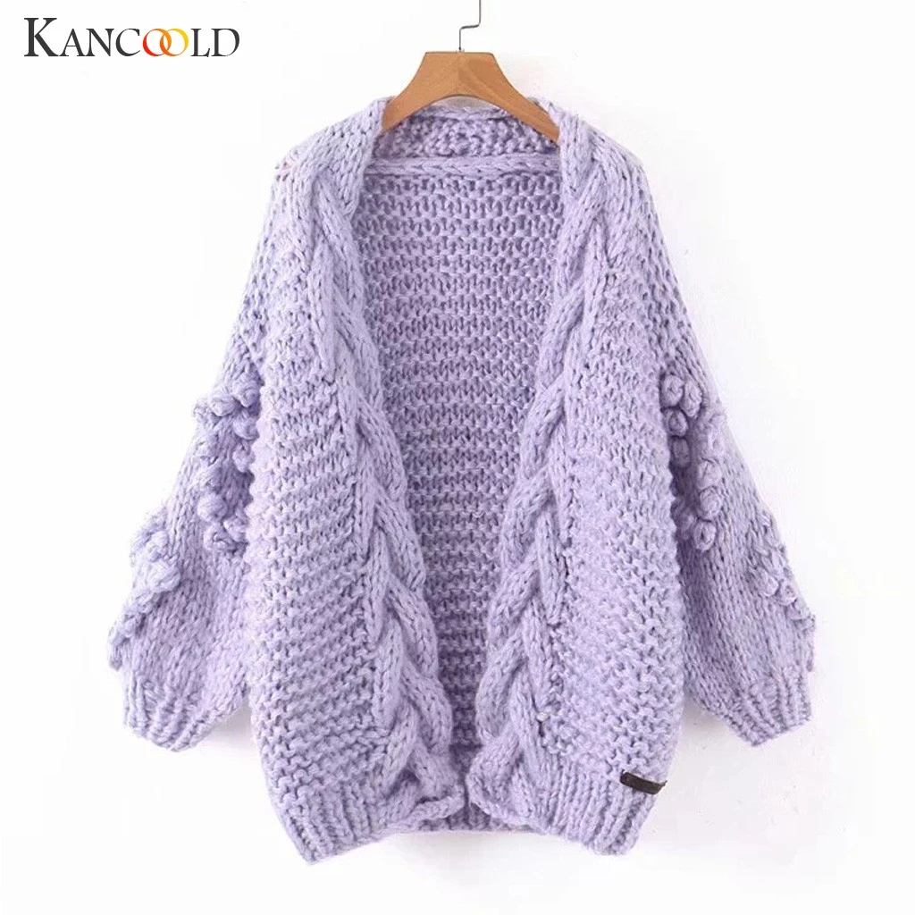 KANCOOLD женские Свитера Осень Зима модные повседневные клетчатые кардиганы с v-образным вырезом однобортные свободные с пышными рукавами