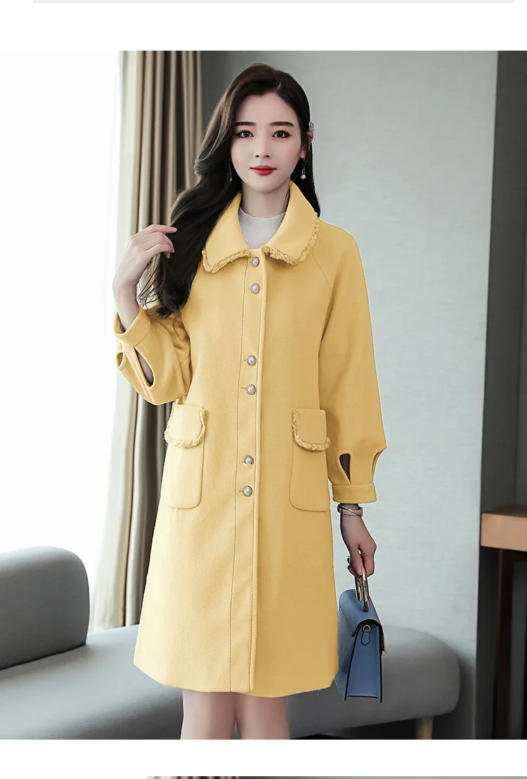 Woolen Jacket Women's Mid-length Autumn& Winter New Style WOMEN'S Dress Korean-style Loose-Fit Elegant Cocoon Woolen Overc