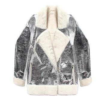 

Winter Blazer Design Thick Heavy Jacket Silver Metallic Cool Chic Girls Coat Ins.Popular Fashion Trendy Motobike Coat