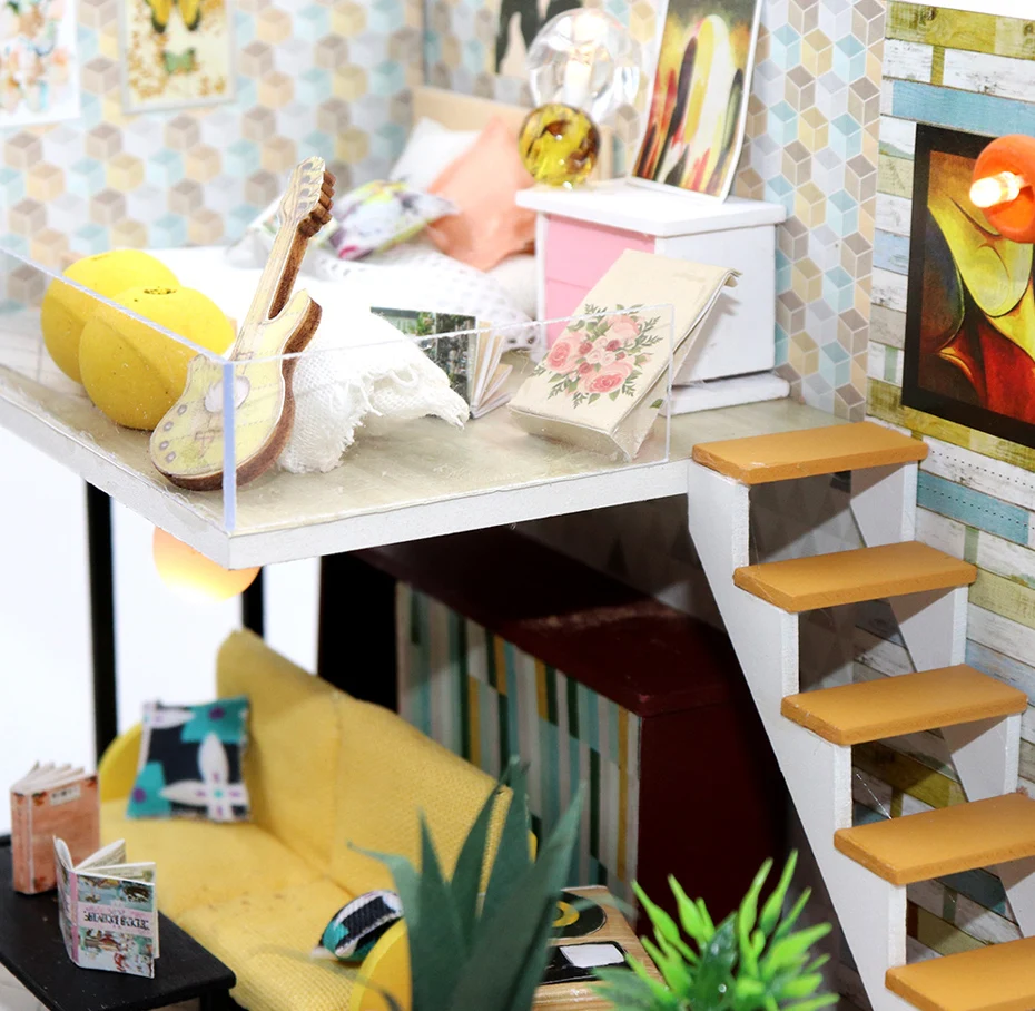 DIY Мини Кукольный дом 3D светодиодный деревянный миниатюрный дом с мебельным комплектом светильник для детей подарки на день рождения Любовь подарки без пылезащитного покрытия