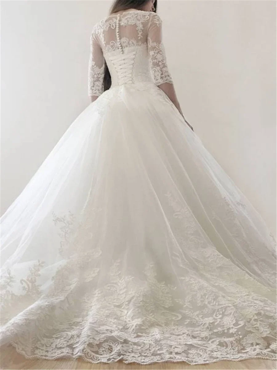 Vestido De Noiva Свадебные платья Тюль Аппликации с открытыми плечами Длинные рукава платье невесты Свадебные платья Robe De Mariee