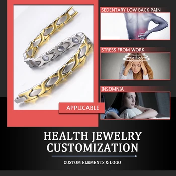 

New Customized Logo & Element Fashion Charm Bracelet 5 in 1 Relieve Sore Hands Improve Blood Circulation Golden Adjustable Women