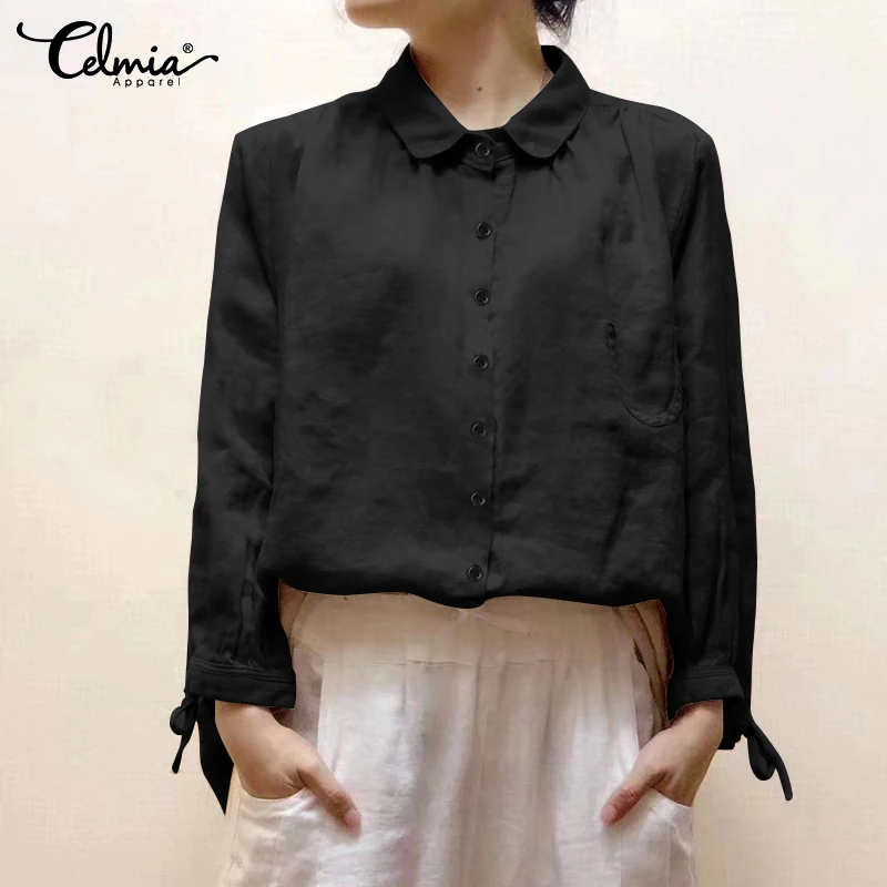 Top Fashion Celmia Women Vintage Blouses Cotton Casual Long Sleeve Ladies Shirts Buttons Baggy Blusas Femininas Plus Size