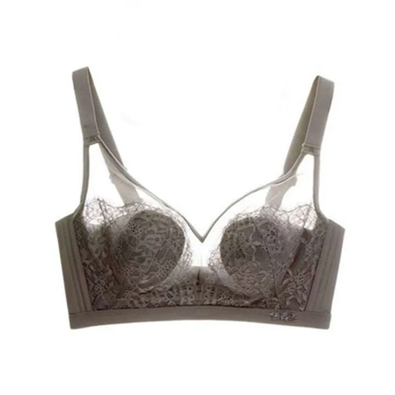 

Big Chest Show Small Full Cup Ultra-thin Bra Sexy Lace Large Bra No Sponge Adjustment Thin Underwear Women