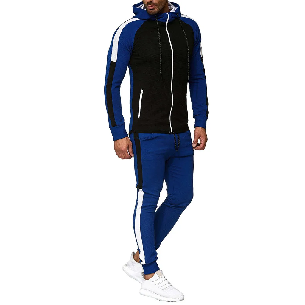 JAYCOSIN спортивный костюм для мужчин 2 комплекта осень зима толстовки на молнии с капюшоном топ брюки с полосой сбоку спортивные мужские джоггеры Толстовка костюм 5XL 9801