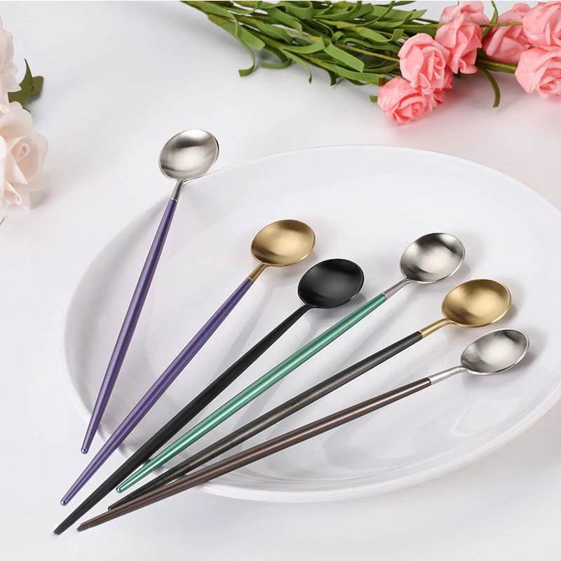 

1PC Long Handled Stainless Steel Coffee Spoon Ice Cream Dessert Tea Spoon for Picnic Kitchen Bar Tool Soup Scoop Spoons