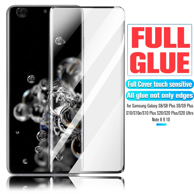 20D All Glue Full Cover Curved Tempered Glass for Samsung Galaxy S8 S9 S10 S20 Plus S10e Ultra Note 8 9 10 Screen Protector | Мобильные