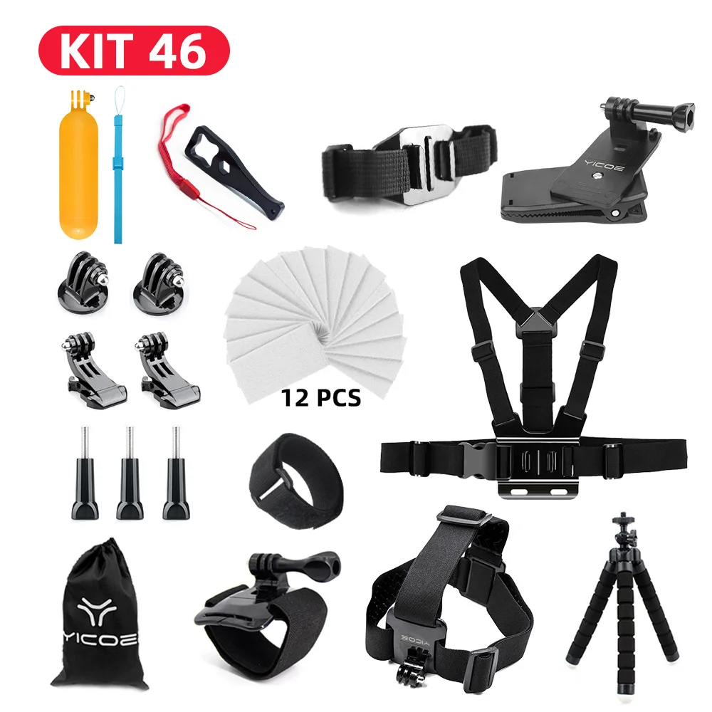 kit 46 Комплект аксессуаров для Gopro, комплект для go pro hero 7 6 5 4 3, крепление для SJCAM SJ4000 для камеры xiaomi yi для штатива xiomi VK - Цвет: kit 46