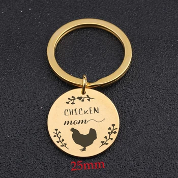 

Stick Figure Chicken Keychain Hand Stamped Chicken Mom For Animal Round Jewelry Chicken Mom Exclusive Tag