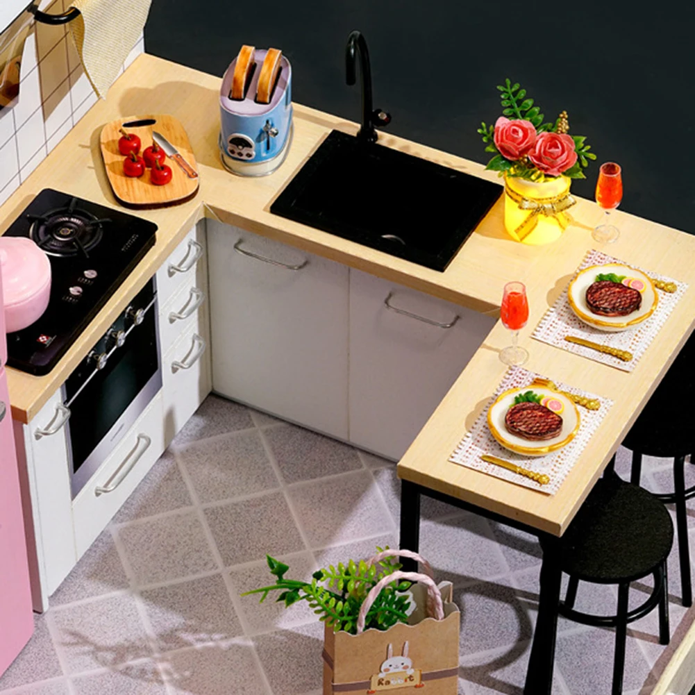 DIY 3D миниатюрный светодиодный деревянный кукольный домик модель головоломка ремесло игрушка День рождения Рождество Кукла аксессуары подарки мебель чехол