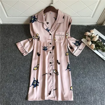 

Sexy Night Dress Women Summer Sleepwear Women Sexy Nighgowns Silk Sexy Nightwear Thin Print Night Wear Satin Nighty for Women