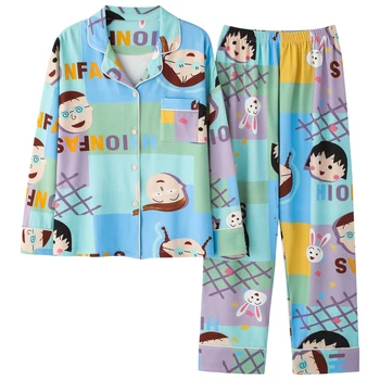 

Women 100% Cotton Pajamas Sets with Pants Long Sleeve Turn-down Collar with Pocket Pyjama Floral Print Button Top+Pants Pijama