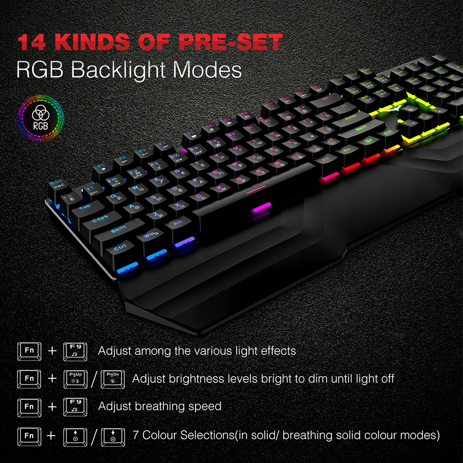  HAVIT Mechanical Keyboard Mouse Set 104 Keys Blue Switch Gaming Mouse RGB Light Wired USB For Russi