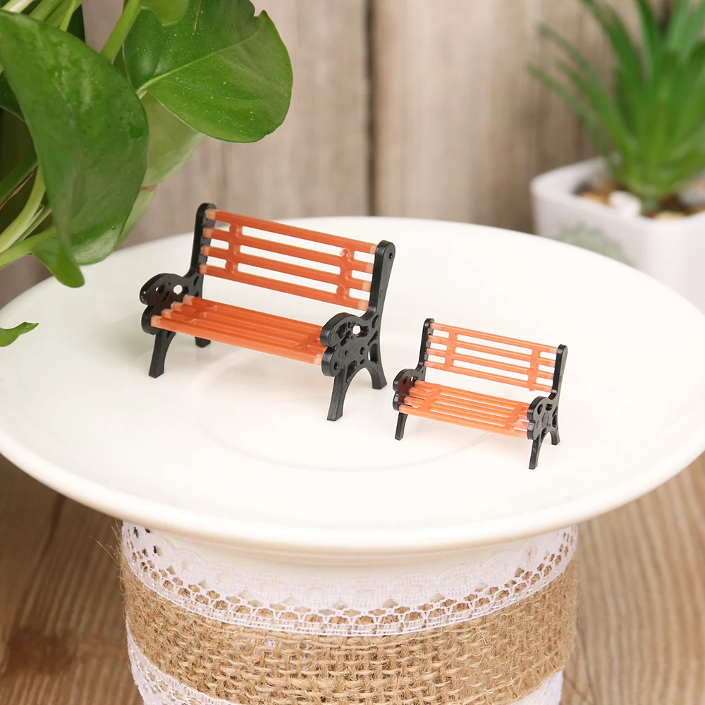2 Piece Miniature Wooden Park Benches - 4.7 Inch Dollhouse Furniture For Garden & Railway Displays
