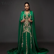 

YALIN Green Moroccan Caftans Evening Dresses Embroidery Appliques Elegant Wedding Gowns Dubai Arabic Satin Formal Party Dresses