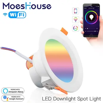 

MoesHouse WiFi Smart LED Downlight 7W RGB+CW+WW Dimming Round Spot Light Work with Alexa Google Home AC110-240V