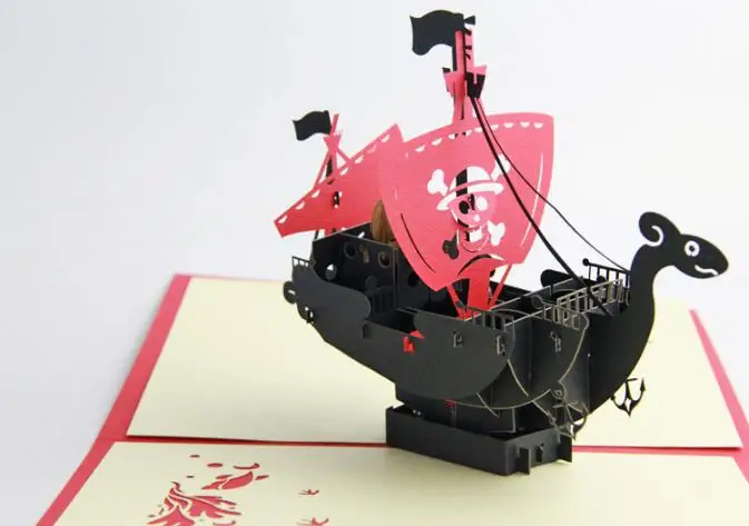 3D стерео поздравительная открытка Пиратская лодка пиратский Король Золотой веселая анимация Студенческая поздравительная открытка на день рождения конверт
