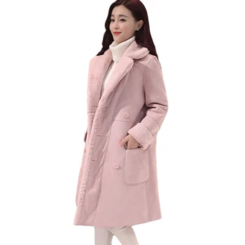 

New Woolen Jacket Winter Women Long Thick Double Breasted Deerskin Lamb Wool Coat Womens Windbreaker Femme Warm Parka Ladies s