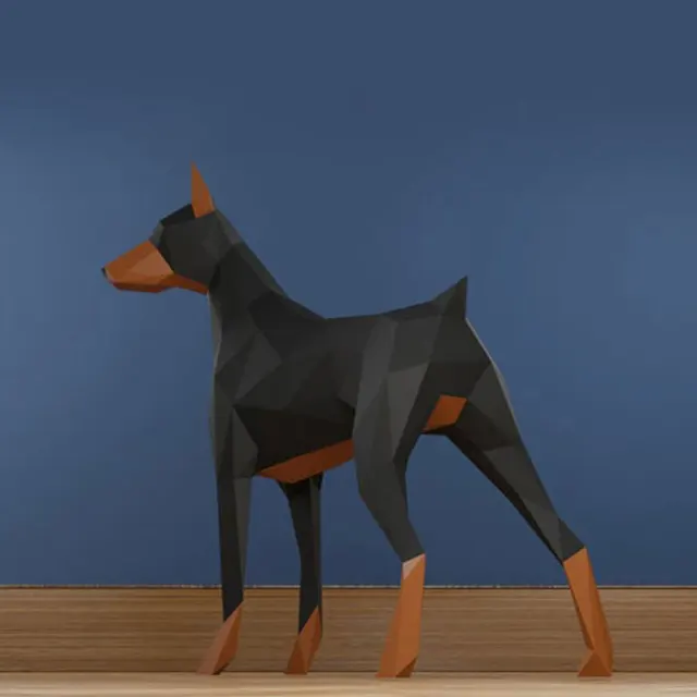3D Doberman Dog Pinscher Three-dimensional Paper Model DIY Handmade Creative Craft Puzzles Educational Kid Toy Living Room Decor 3