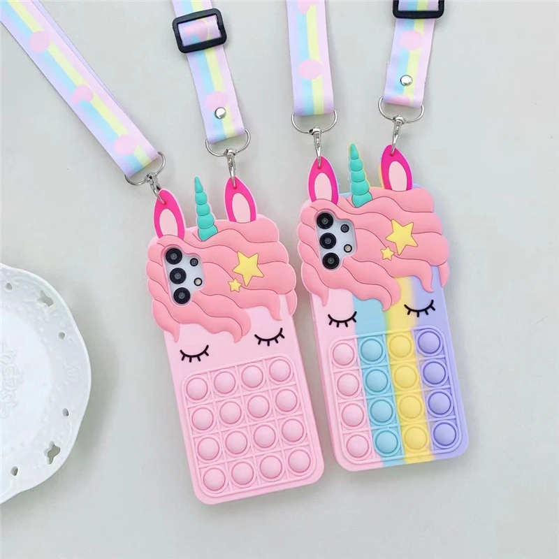 cute phone cases for samsung  Pop  Fidget Toys Bubble Case For Samsung Galaxy S21 S20 S10 S9 Plus Note 9 10 20 Ultra Pro 3D Cartoon Unicorn Soft Silicon Cover samsung silicone case