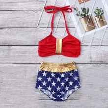 Американский маленький и средний Купальник для девочек из двух предметов с принтом в виде звезды, летний купальник для маленьких девочек, пляжная одежда