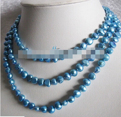 1390 46" 7-8mm Light Blue Baroque Freshwater Pearl Necklace Jewelry