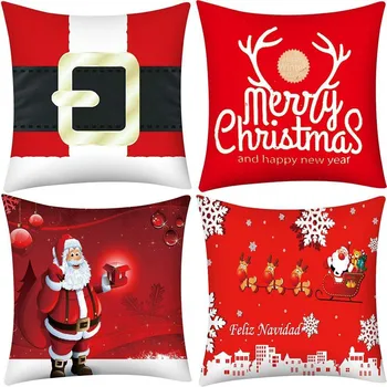 

4PC Merry Christmas Short Plush Pillowcase Sofa Pad Set Home Decoration 18x18 In cojines sofa decoracion elegante подушки декор