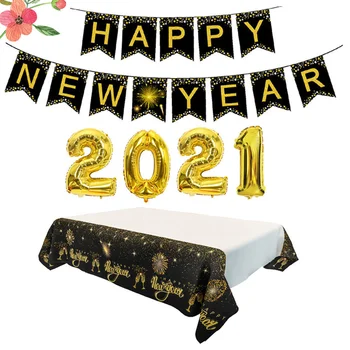 

6Pcs 2021 New Year Party Decoration Digital Aluminum Film Balloon Festival Party Themed Banners Delicate Paper Cake Toppers Digi
