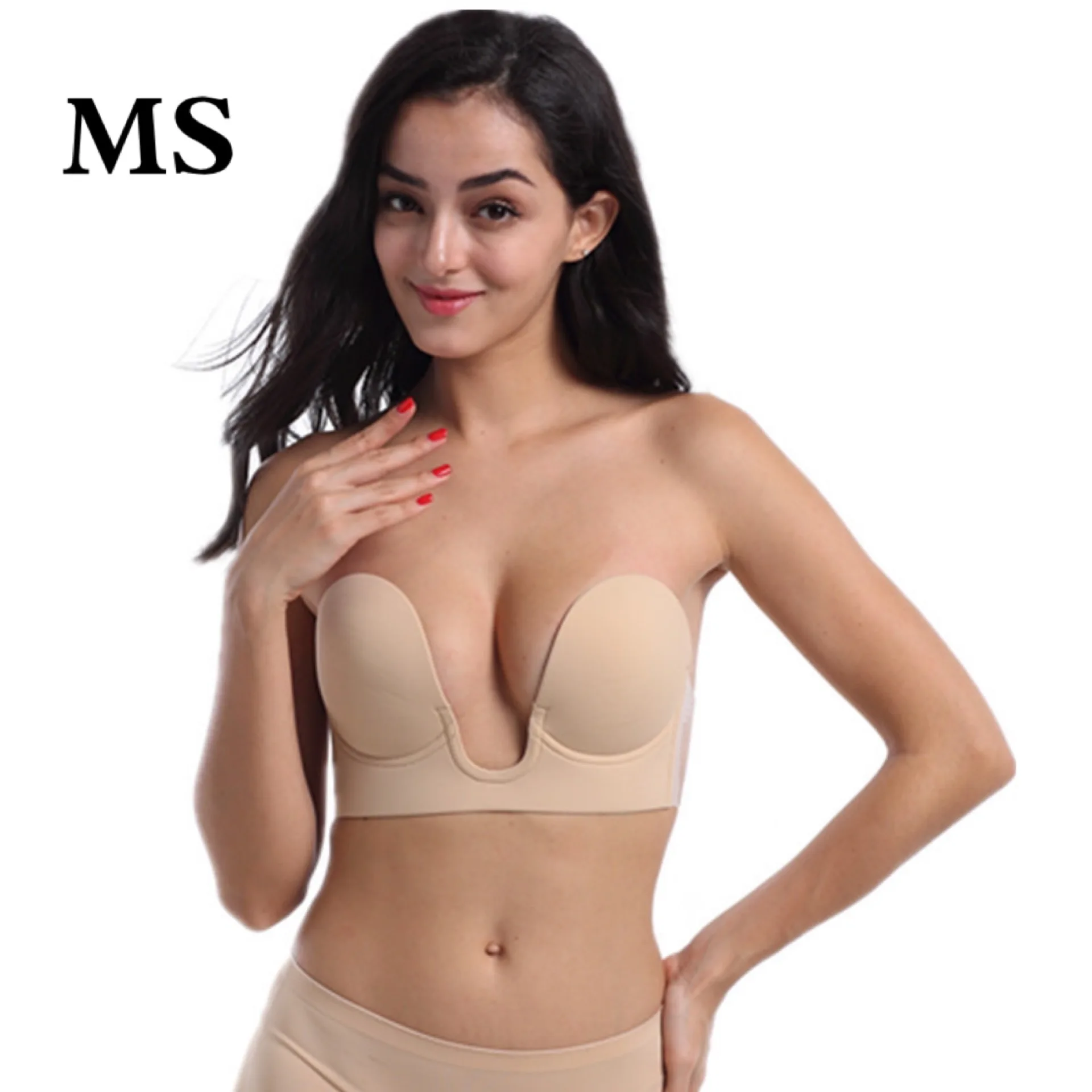 

MS 2019 new women's close-fitting U-type off-shoulder slip super sexy gathering wedding invisible bra push up