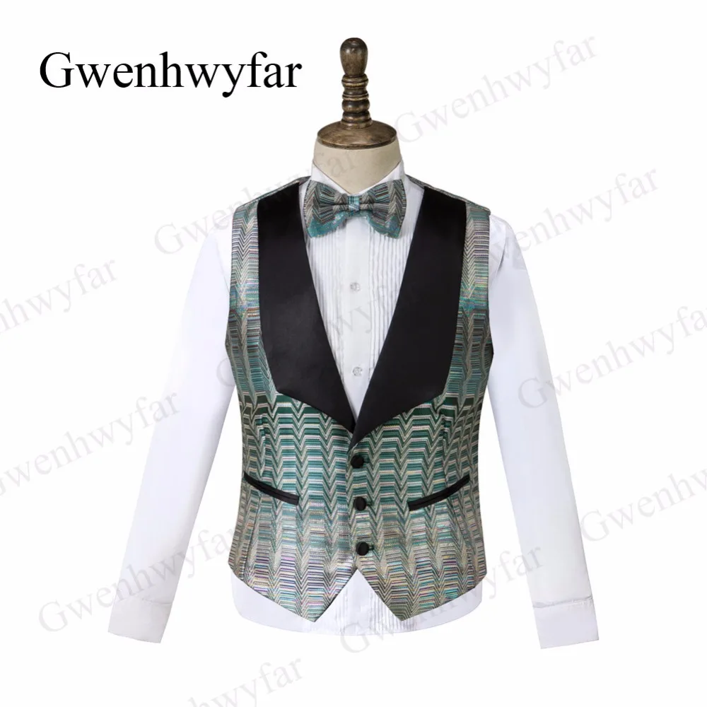 Gwenhwyfar Geometric pattern Tuxedo Men Suit Wedding Terno Masculino 3Piece Men Formal Suit Slim Fit Sliver Green Costume Homme