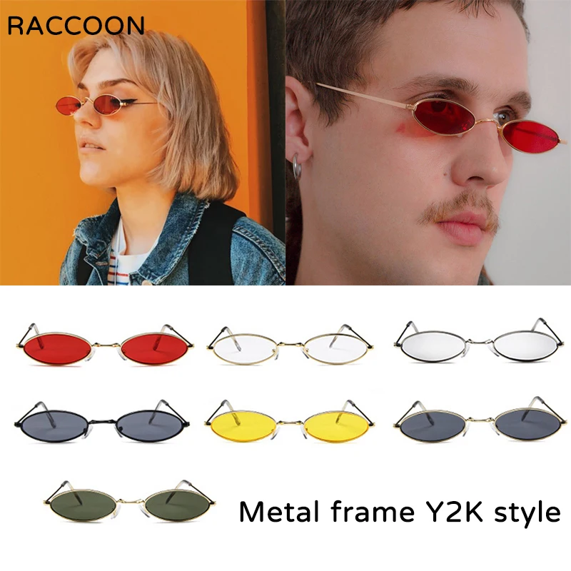 Gafas de sol ovaladas con montura de Metal para hombre y mujer, lentes de sol pequeñas de Color transparente, elipse, Unisex, Y2K - AliExpress Accesorios la ropa