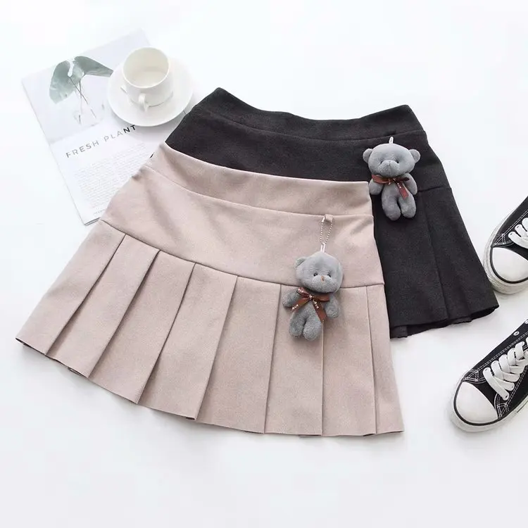 Бежево-серая винтажная мини плиссированная шерстяная юбка трапециевидной формы для женщин, зимняя женская Гибкая эластичная юбка с высокой талией, saia saias