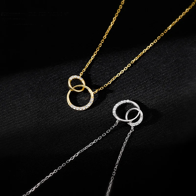 Silver Pendant Necklace 925 Sterling Silver Round Double Circle CZ Zirconia Necklaces & Pendants For Women Party Gift