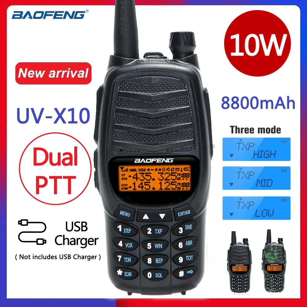 Портативная рация Baofeng UV-X10 10 Вт двухдиапазонный FM трансивер USB-зарядка