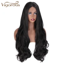 Активные длинные волнистые волосы средняя часть искусственные 13x4 Синтетические волосы на кружеве парик для черных Для женщин Термостойкое волокно