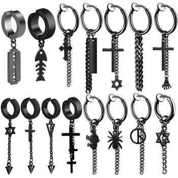 

Fashion Popular Stainless Steel Clip Cuff Earrings Skull Cross Star Tassel For Women Men Hip Hop Jewelry Gifts 2pieces/1 Pair