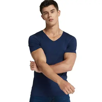 

Men Casual T-Shirt V-Neck Short Sleeve T-shirt Solid Summer Tops