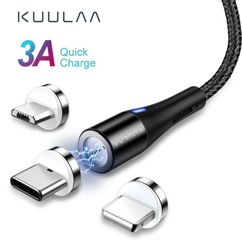  KUULAA Магнитный Micro USB кабель USB C 3A адаптер быстрой зарядки для iPhone samsung XiaoMi зарядное устройство магнит Быстрая зарядка type C шнур 