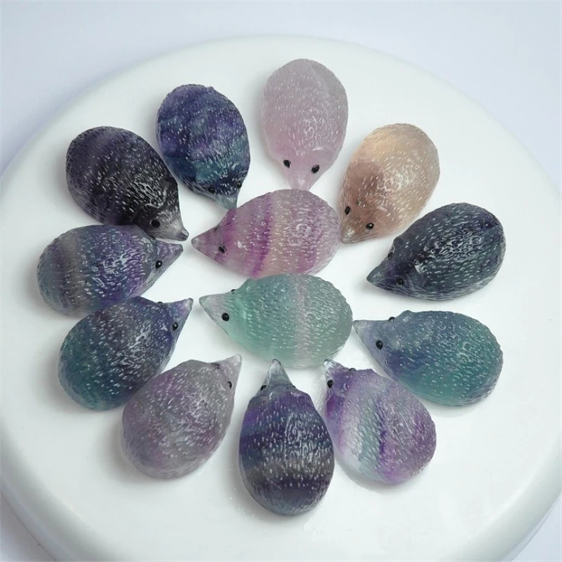 

Beautiful natural rainbow quartz craft fluorite Hedgehog healing crystals for gifts