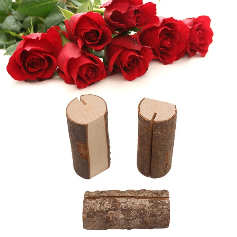 10PCS Countryside Style Natural Wood Stump Invitation Card Holder Photo Clip Wedding Decoration - 4.00036E+12