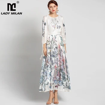 

Women's Runway Dresses O Neck 3/4 Sleeves Printed Casual Fashion Spring Summer Mid Calf Dresses