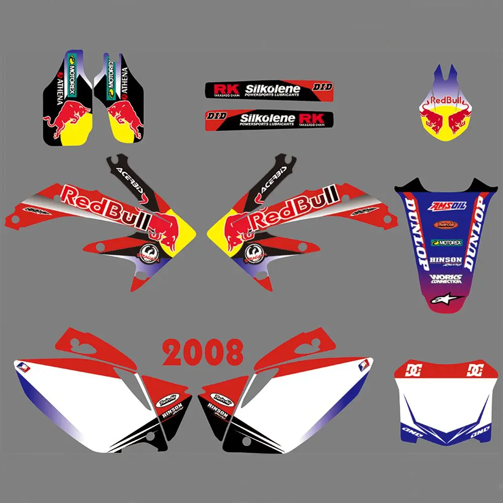 

Full Graphics Decals Stickers Bull Custom Number Name Glossy Bright Stickers Waterproof for HONDA CRF450R CRF450 2008