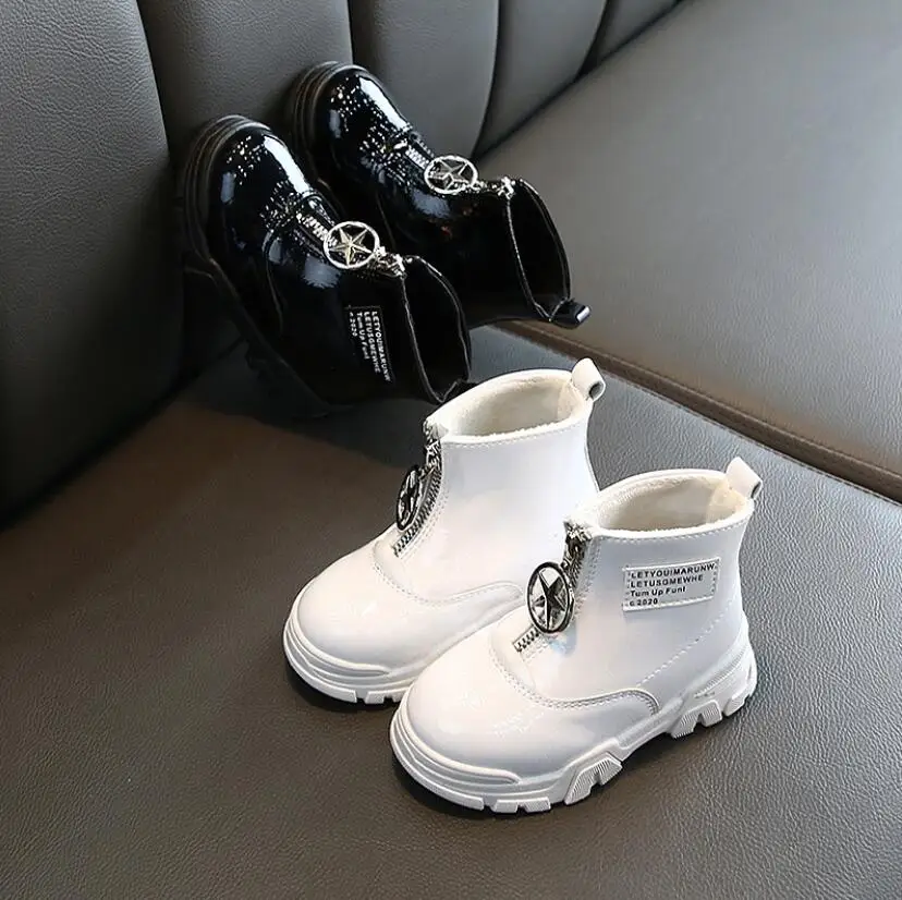 Kids Martin Boots Winter Leather Plush Snow Boots For Girls Casual Walking Leisure Outdoor Ankle Toddlers Shoes Short Boots