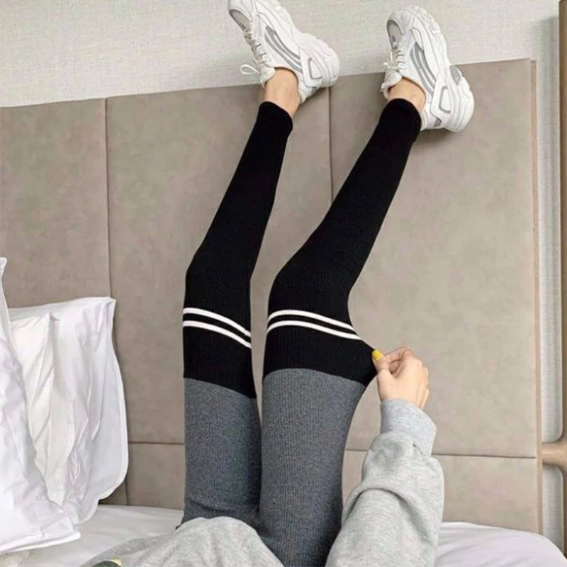 

YOSO 2019 New Fine Elastic Pants Size Leggings Slim Thin Elastic Outer Wear Wild Stripes