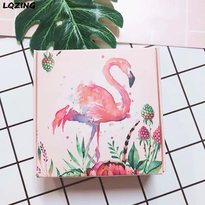

50pcs/lot Lovely flamingo wedding sweet candy box paper packaging carton cardboard wedding gift boxes for hand made soap package