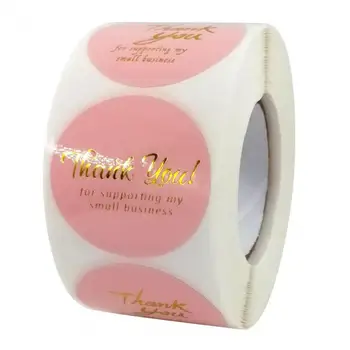 

1.5'' Gold Foil Thank You Sticker for Supporting Small Business 500 Labels Pink Waterproof Seals for Gift Card Food Stationery