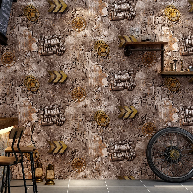 Vintage Industrial Gear Wall Papers Home Decor Iron Pvc Wall Paper