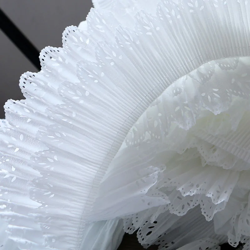 2 YARD DIY 8 cm wide double layer white pleated laser cut out collar cuffs and hem lace accessories | Дом и сад