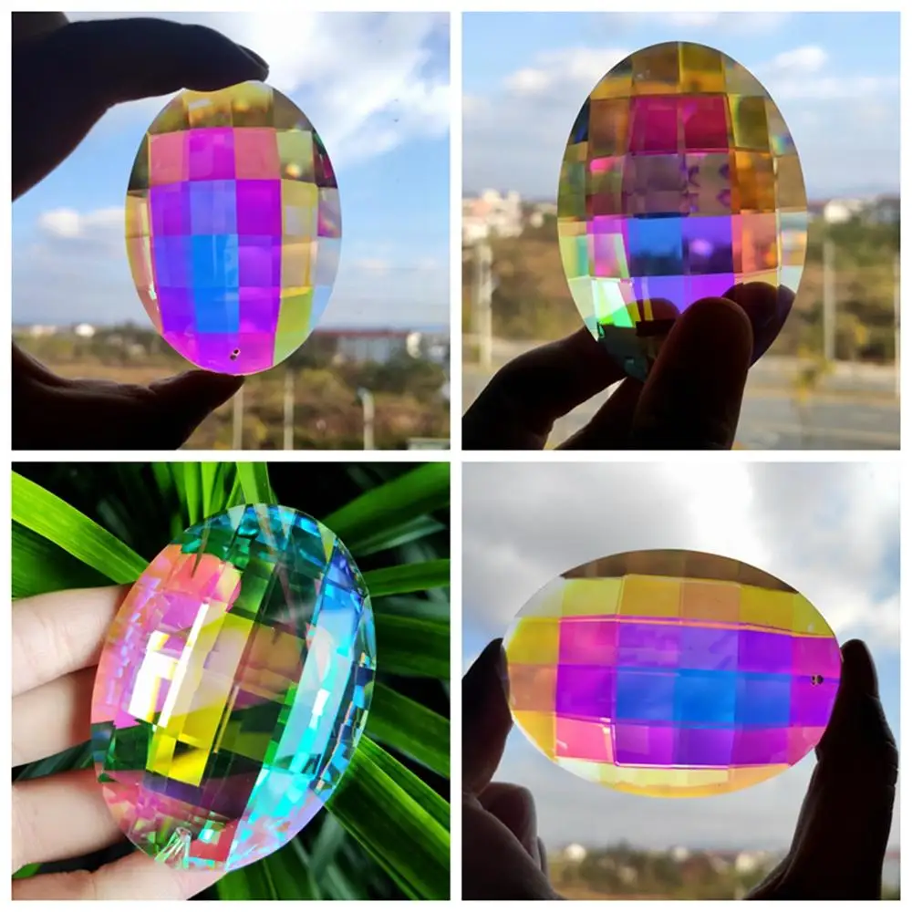 

H&D Colorful Oval Drop Hanging Crystals Chandelier Prisms Rainbow Maker Suncatcher Feng Shui Ornament 76mm Home Wedding Decor